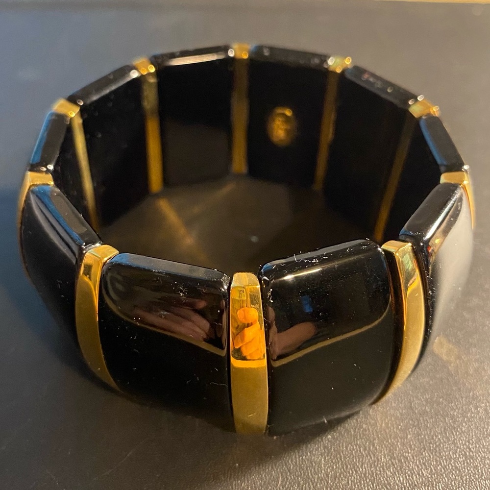 Joan Rivers Black Enamel and Gold-tone Stretch Bracelet
